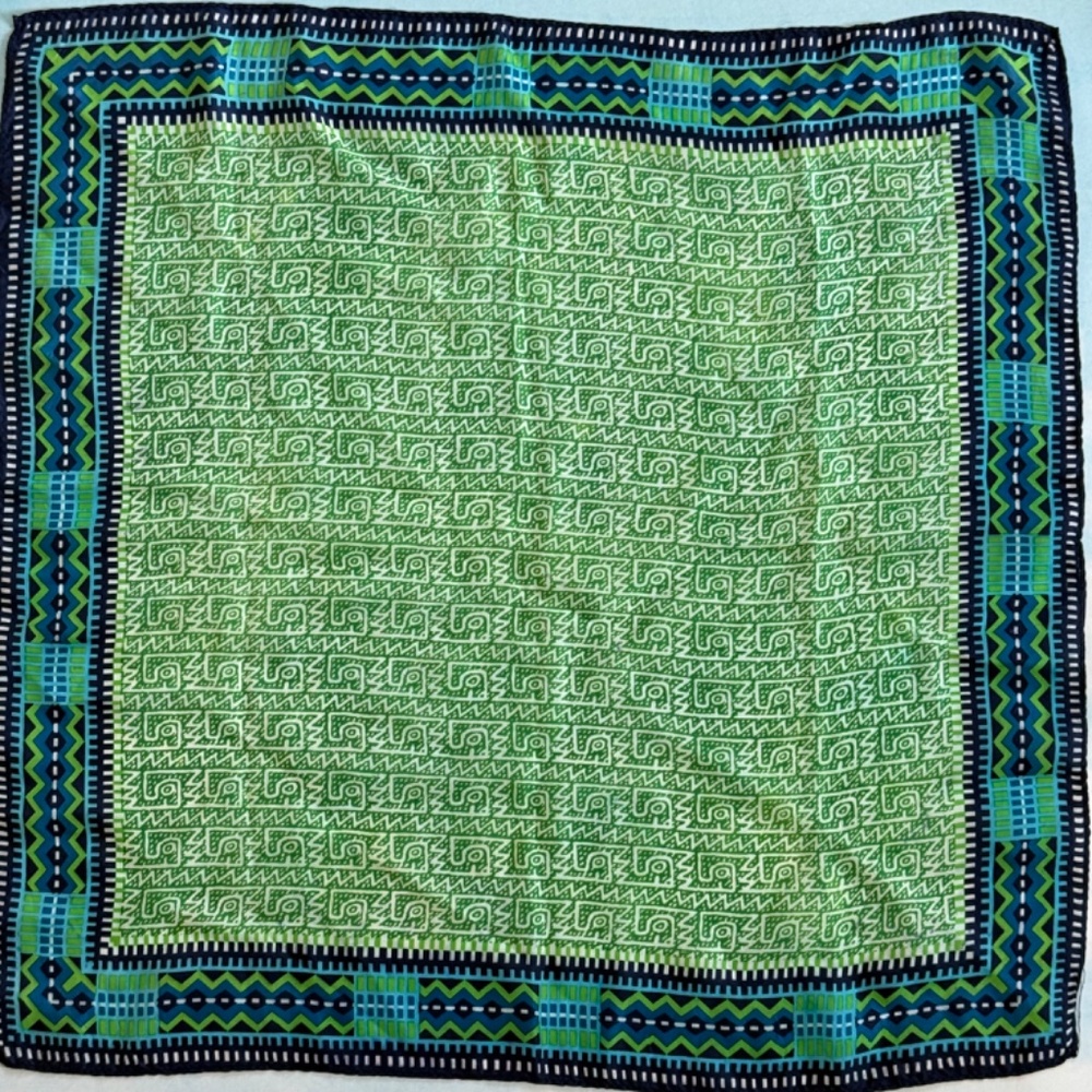 VINTAGE JAPAN Scarf Square Silk Blend Graphic Colorful Green Blue 21" x 21" - Picture 4 of 5